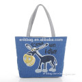 New arrival blue color cotton tote bag,cartoon print shopping bag,animal print cotton shopping bag